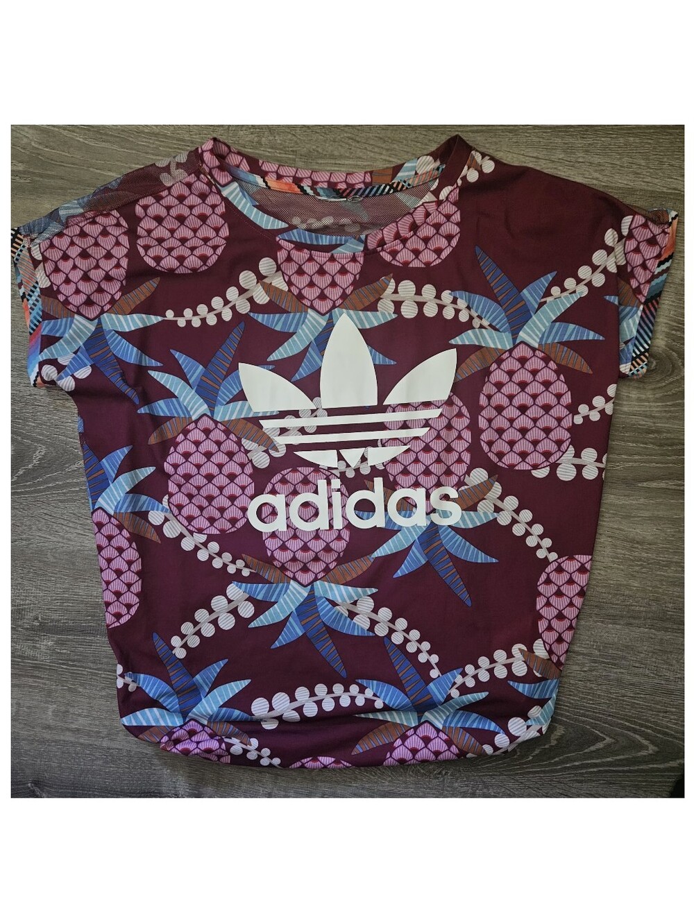 adidas Originals Tropical Pineapple Mesh Tee Burgundy Wine Red